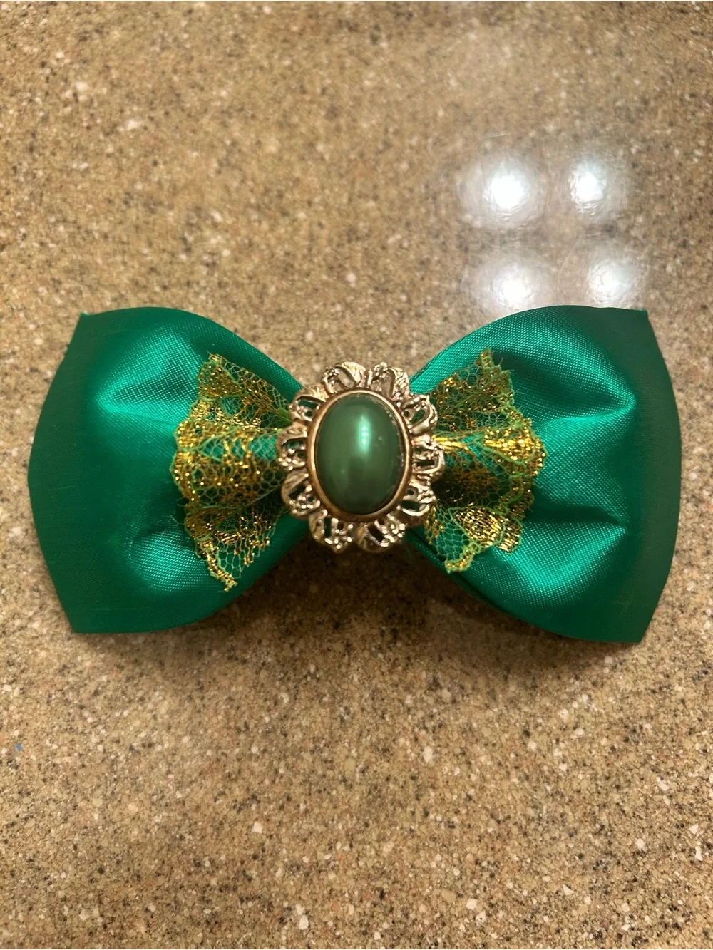 Vintage 1980s/90s Emerald Green Satin Hair Bow Barrette Retro Statement